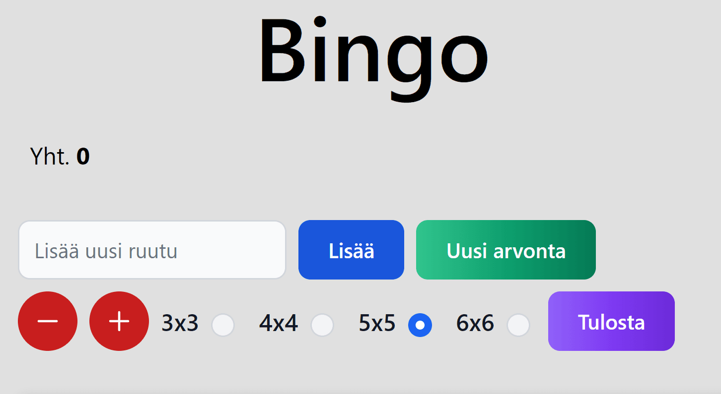 Bingon käyttöliittymä