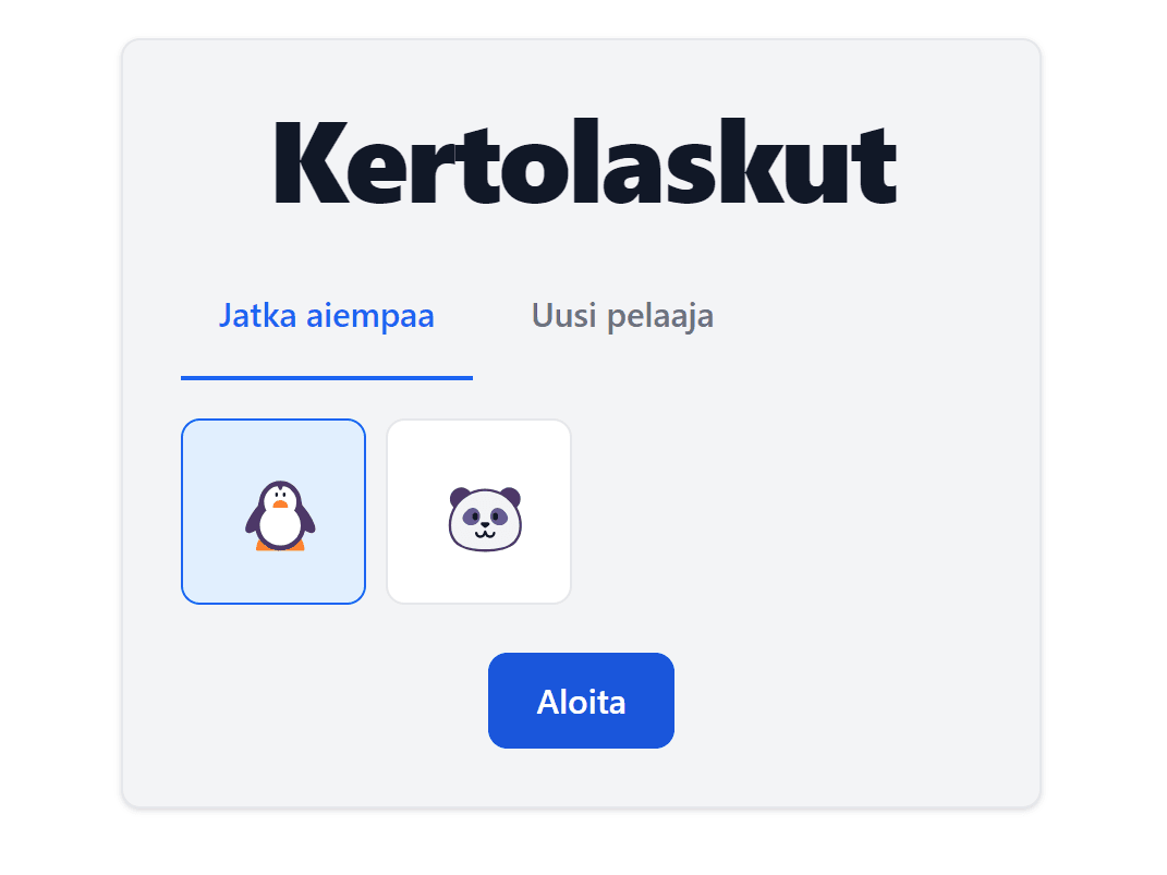Peliä voi jatkaa valitsemalla oman hahmonsa