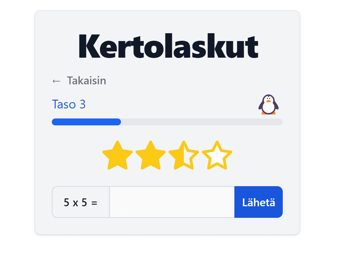 Kertolaskuihin vastaamalla kerätään tähtiä.