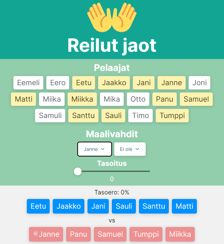 Reilut jaot -sivuston mobiilinäkymä