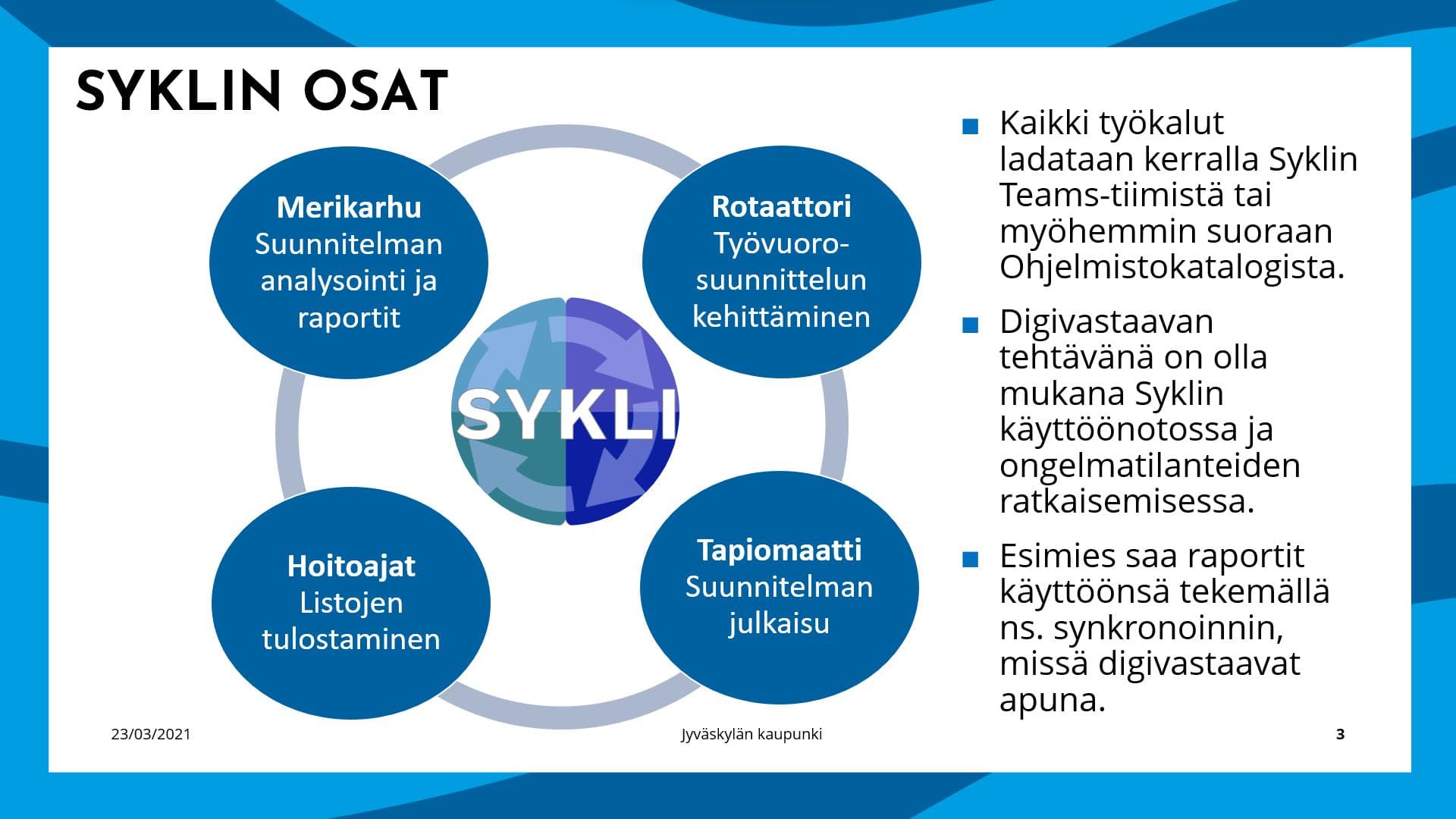 Sykli pähkinänkuoressa. Esihenkilöille pidetyn esittelyn dia